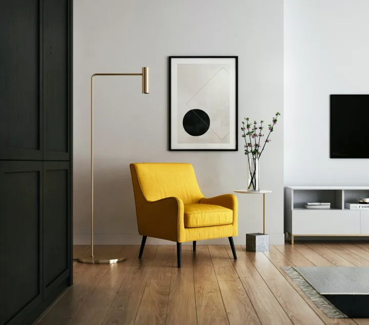 Fotoliu galben, stil scandinav